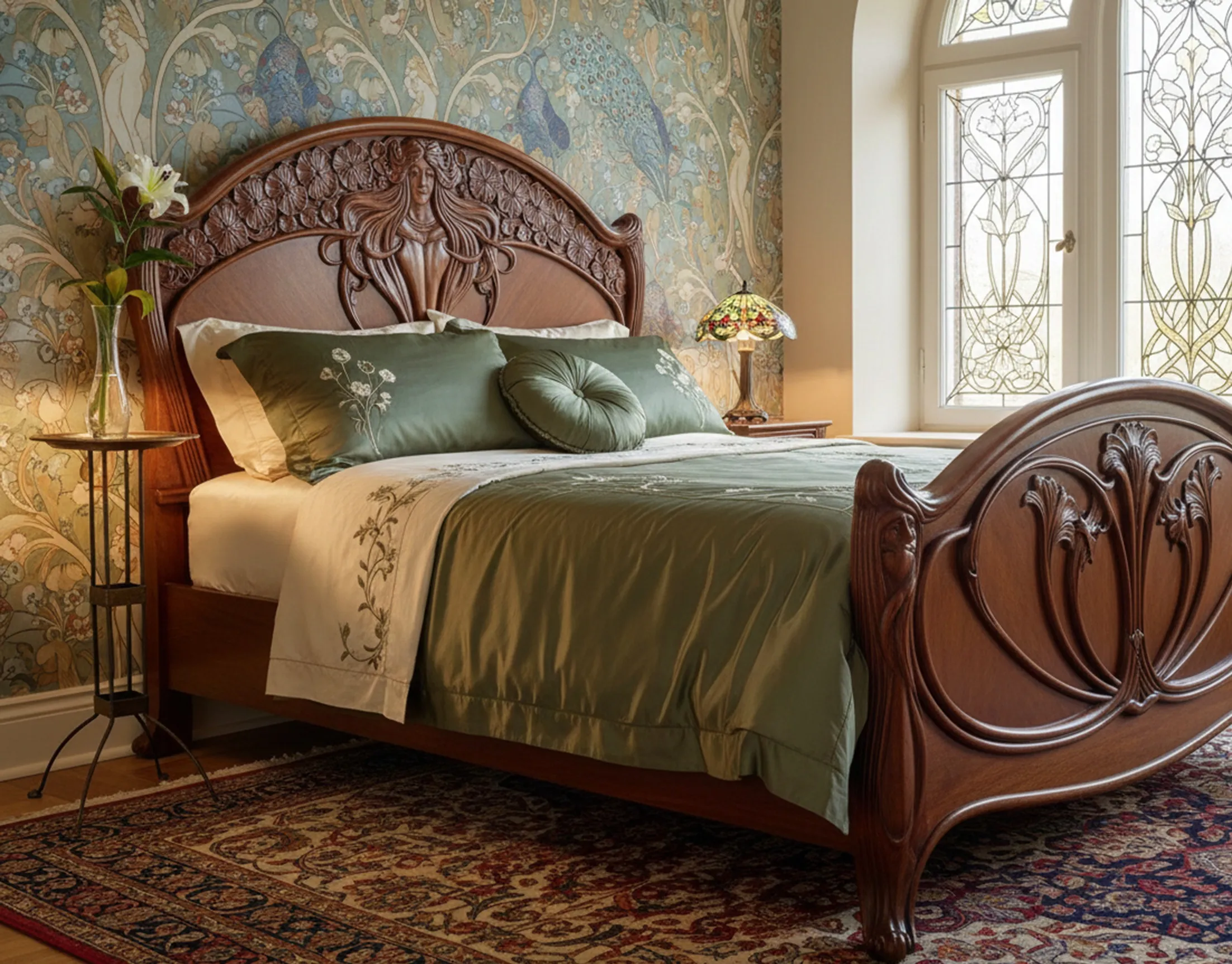 Antiker Tisch mit floralen Details und klassischem Ambiente