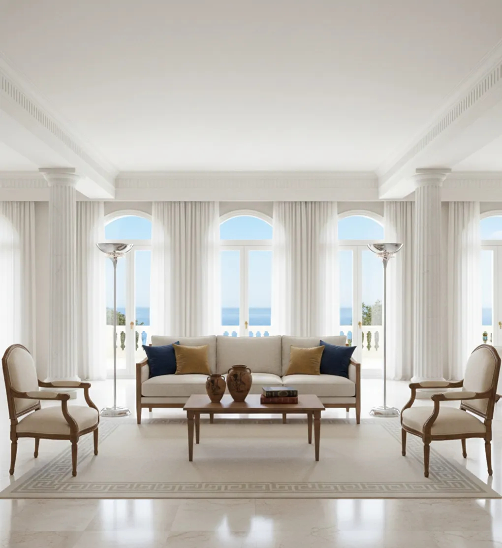 2 антикварных торшера в стиле арт деко в светлом помещении