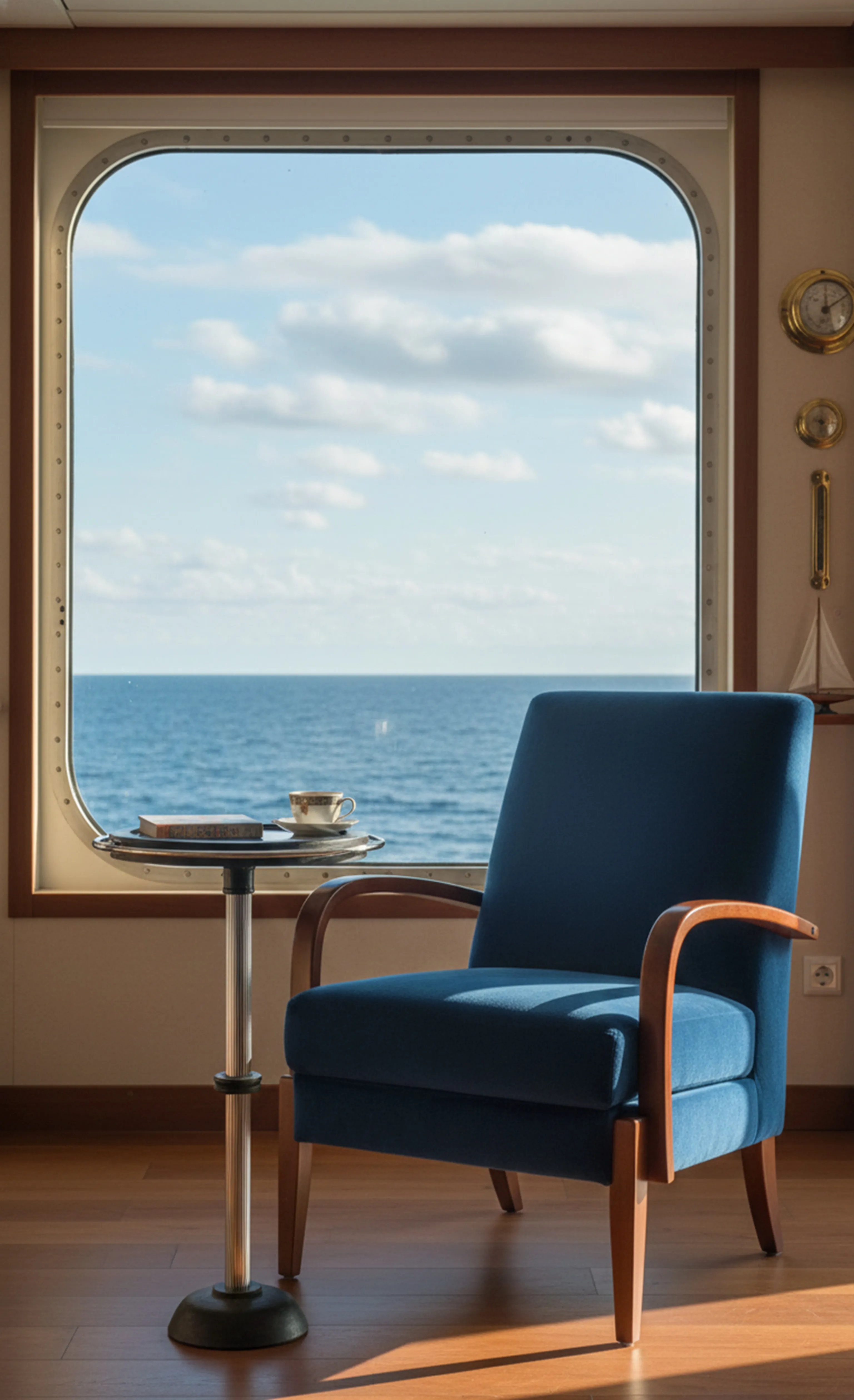 старинный маленький столик с книгой и чашкой в уютной обстановке