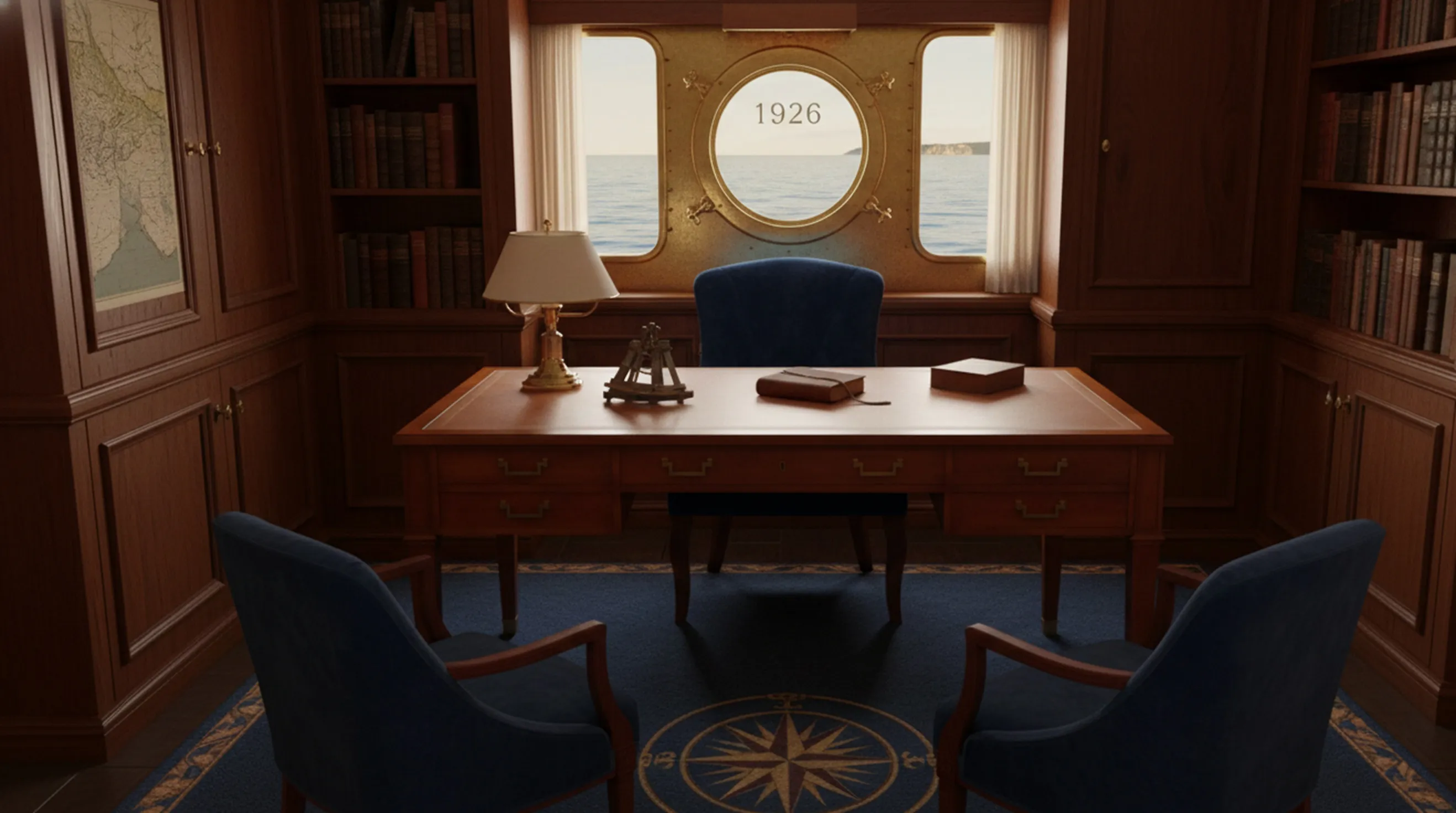 प्राचीन डेस्क, लैंप और किताबों के साथ,Elegant शैली