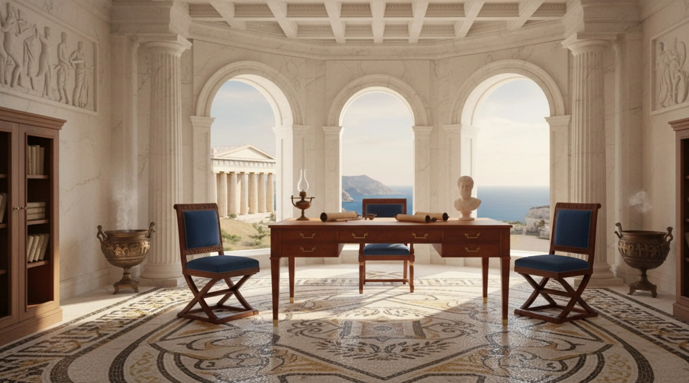 старинный стол с деталями в классической обстановке, сChair и окном