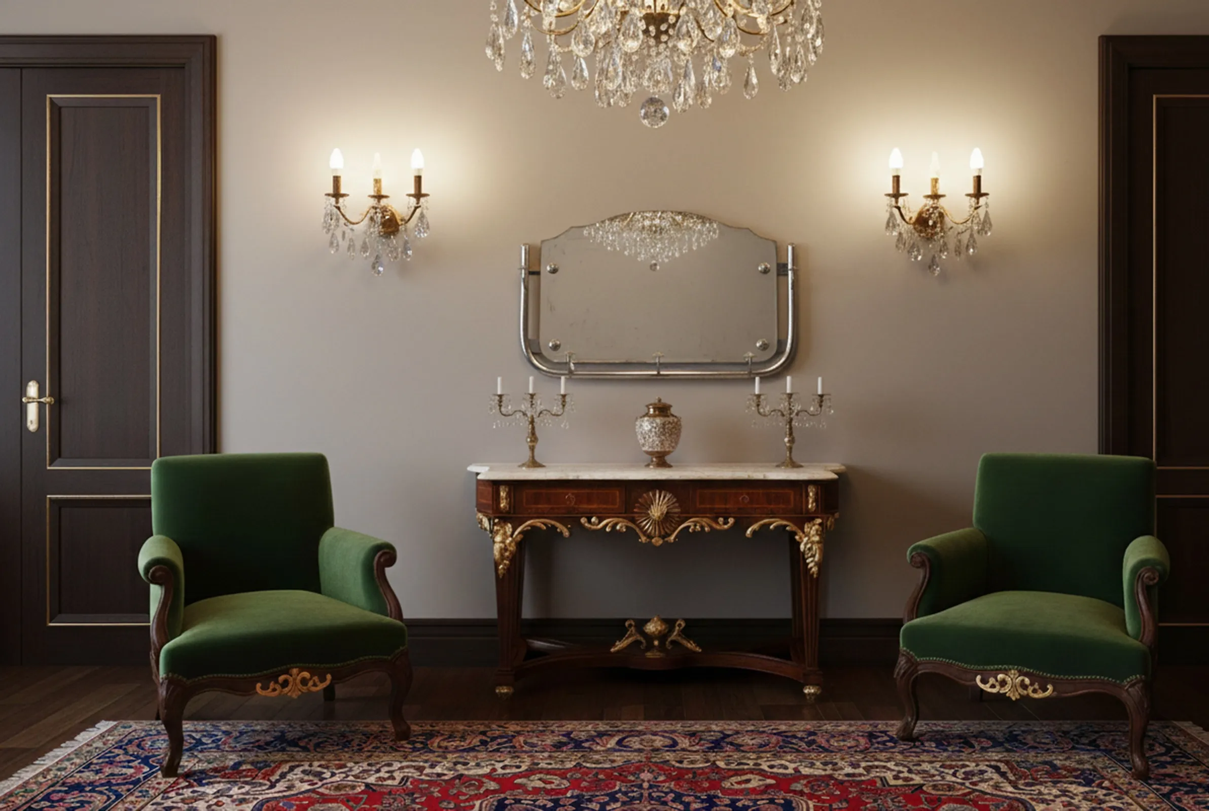 perchero antigo com decoração elegante e candelabros