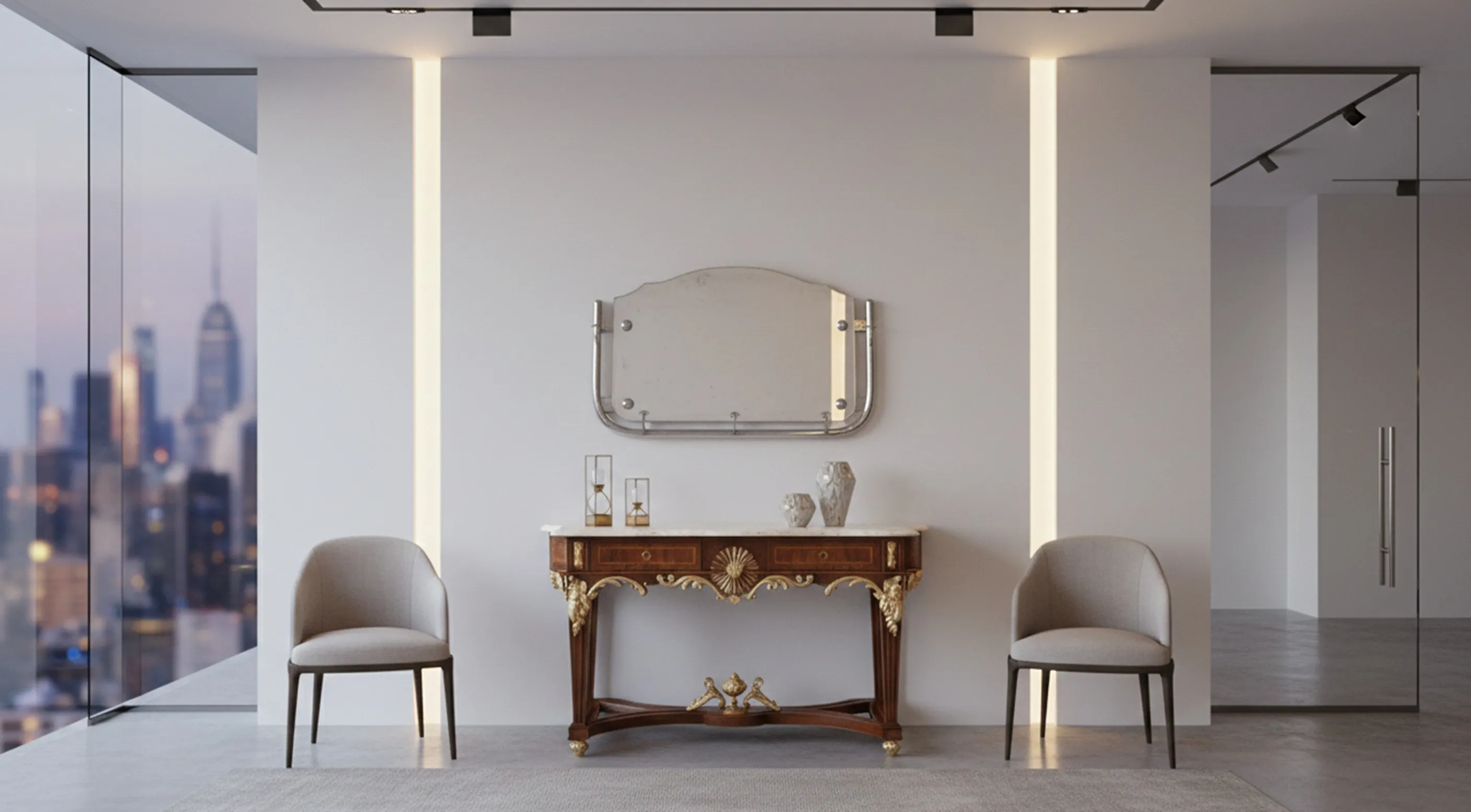 Attaccapanni antico con design decorativo, presente in un ambiente moderno.