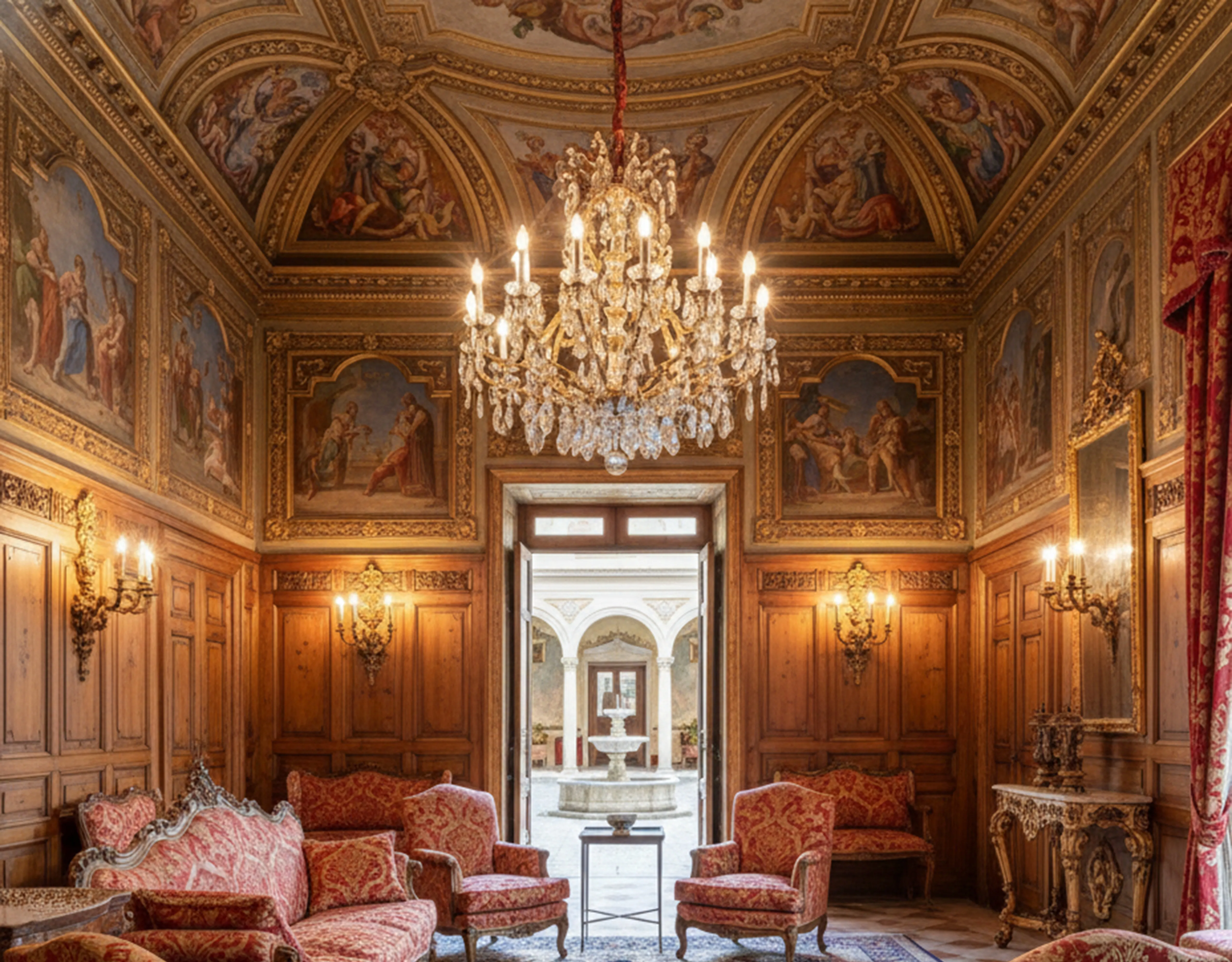 tableau ancien Chanaux et Pelletier dans un salon élégant avec des lustres