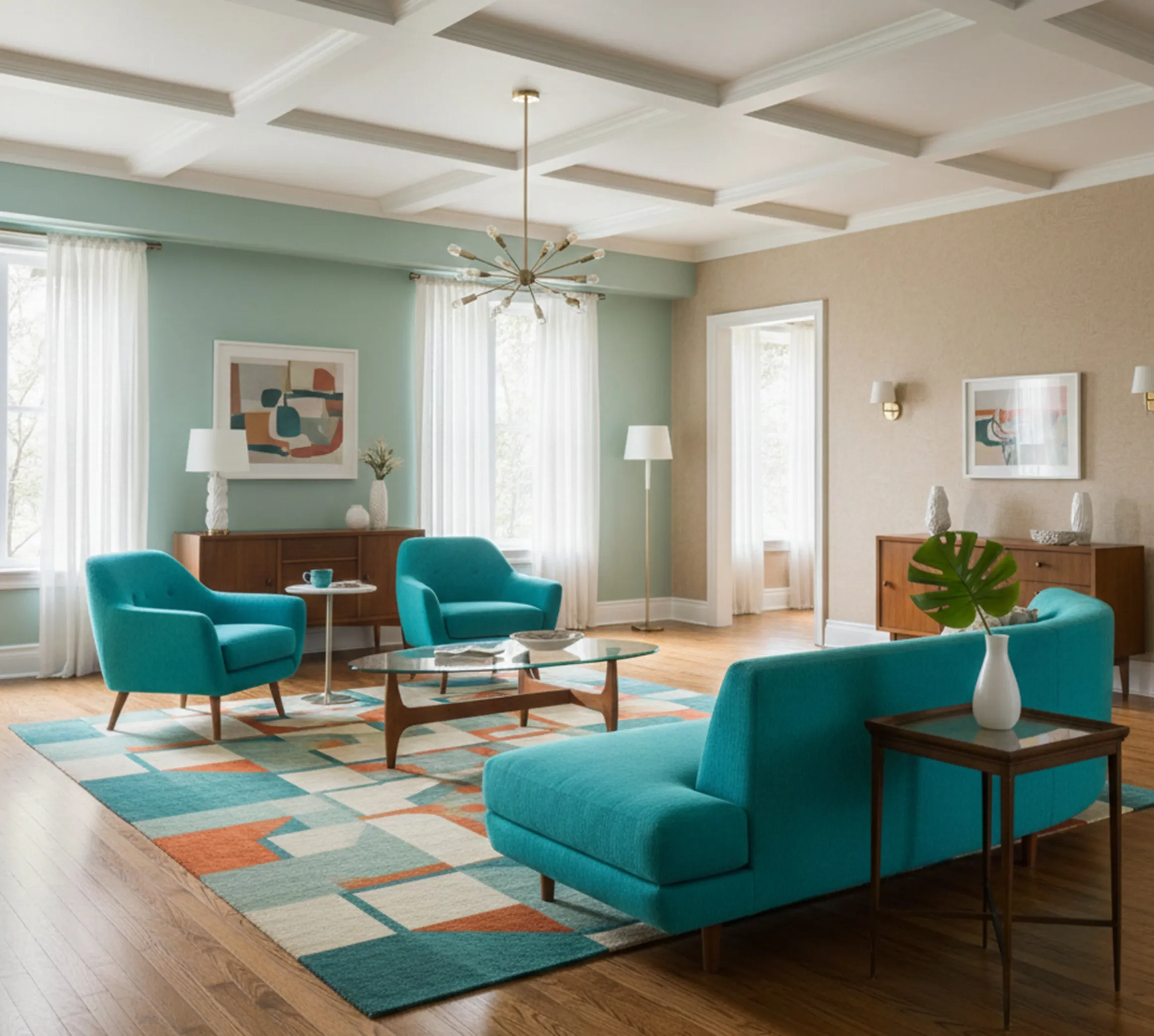 Mesa antiga Chanaux et Pelletier em ambiente moderno e acolhedor.