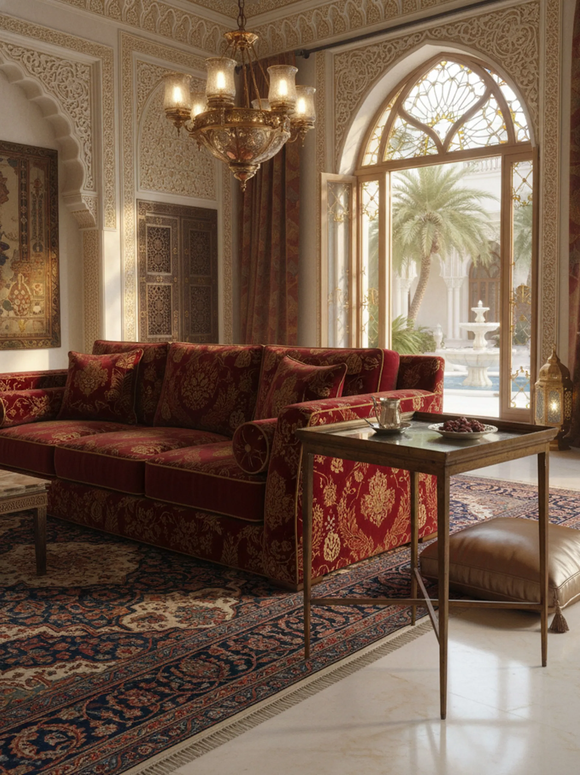 Tableau ancien Chanaux et Pelletier dans un cadre élégant avec canapé rouge.