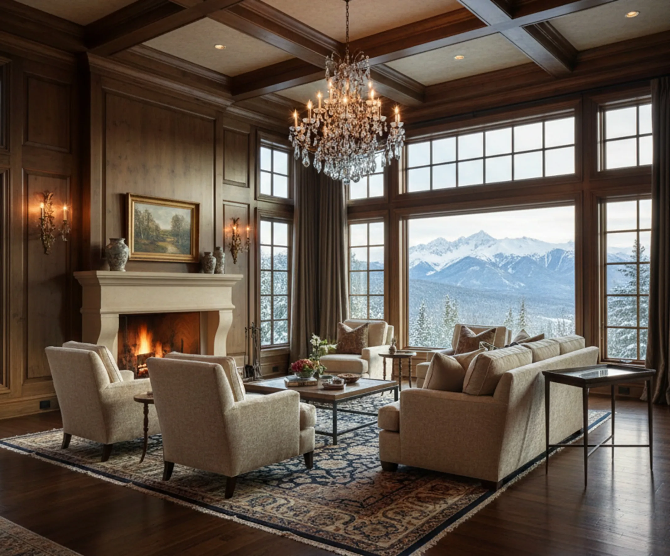 Antiker Tisch Chanaux et Pelletier in einer gemütlichen Umgebung mit Kamin