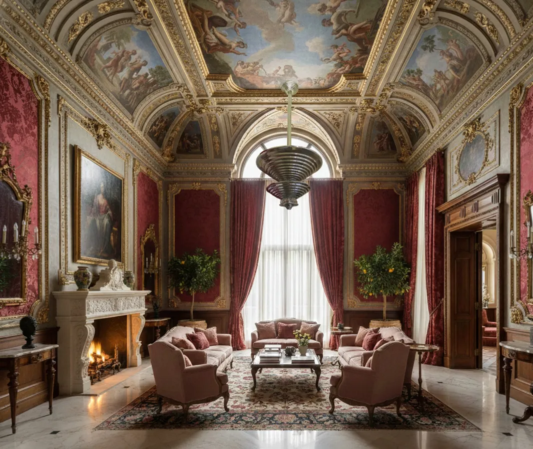 Lâmpada de teto antiga estilo art deco em um quarto luxuoso