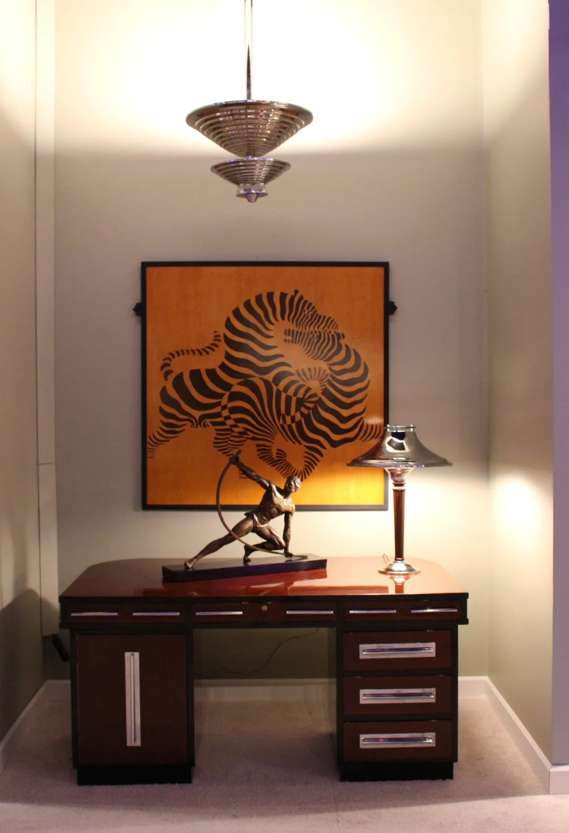 antique hanging lamp in art deco style with soft lighting