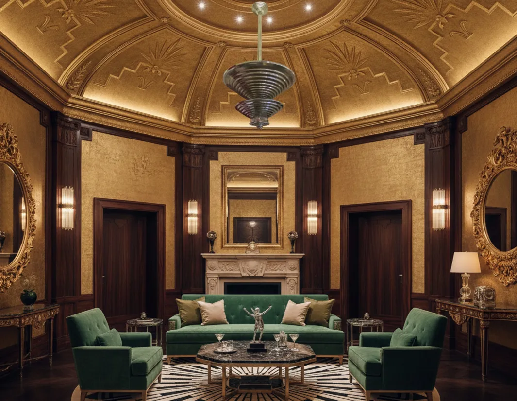 Lámpara de techo antigua art deco en un elegante salón