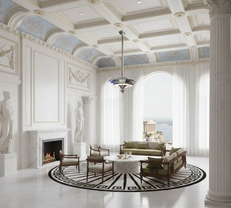 duas lâmpadas de teto antigas penduradas em uma sala elegante com decoração art deco