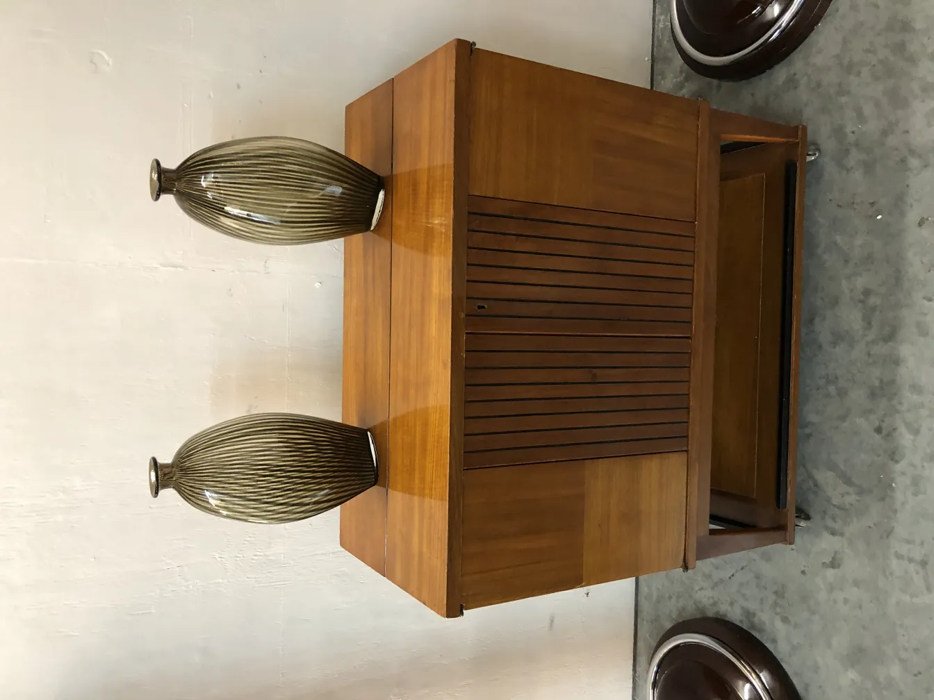 2 antique murano vases with elegant shapes, neutral background