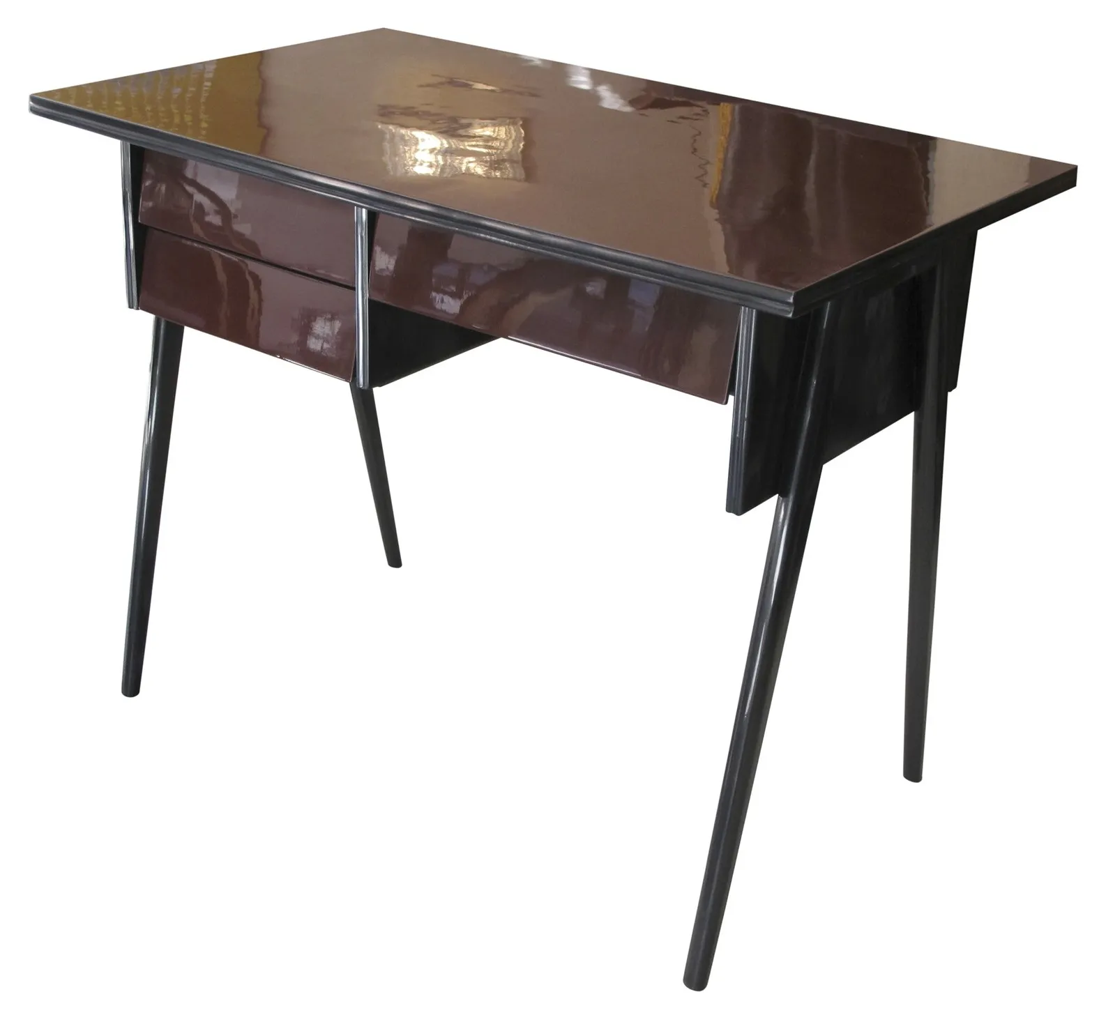 antique desk with glossy surface and slim legs