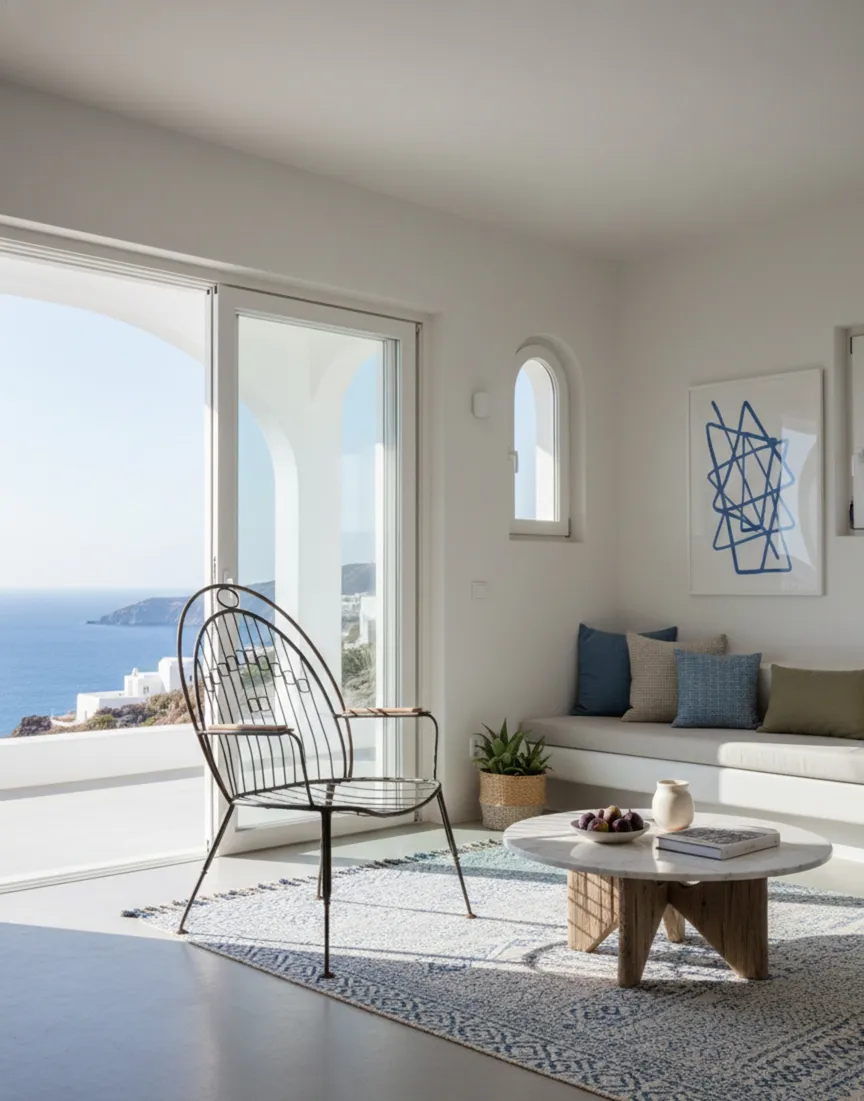 Poltrona da giardino antica con design elegante e vista mare