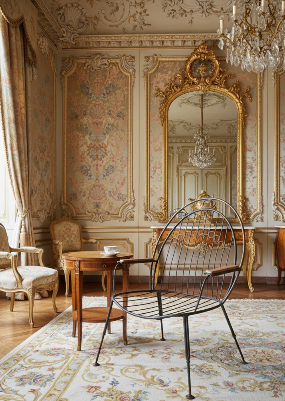 antiker Garten-Sessel mit elegantem Design und klassischer Umgebung