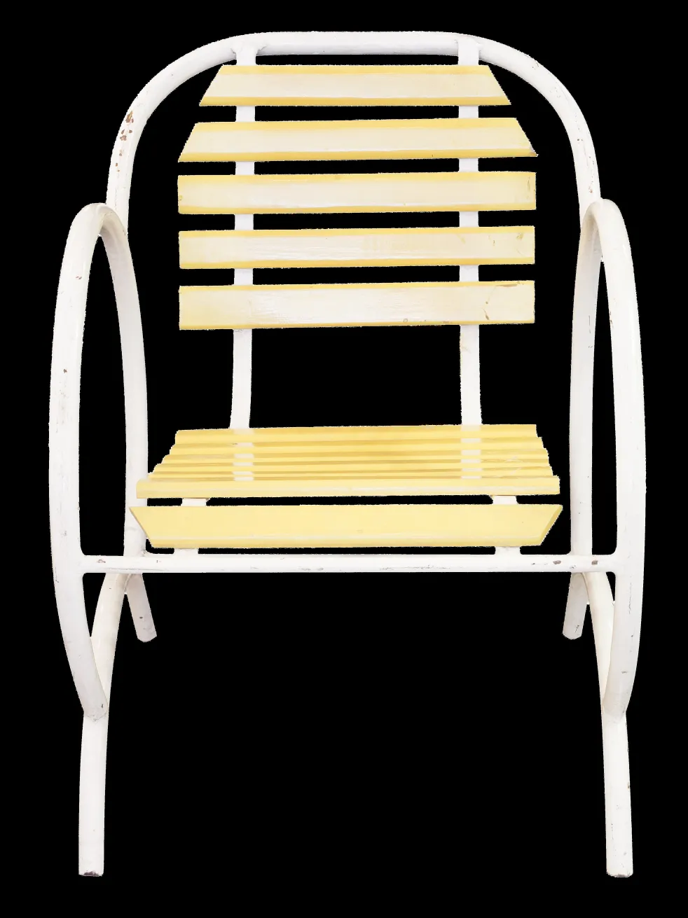 4 sillones de jardin antiguos con pintura blanca y amarilla