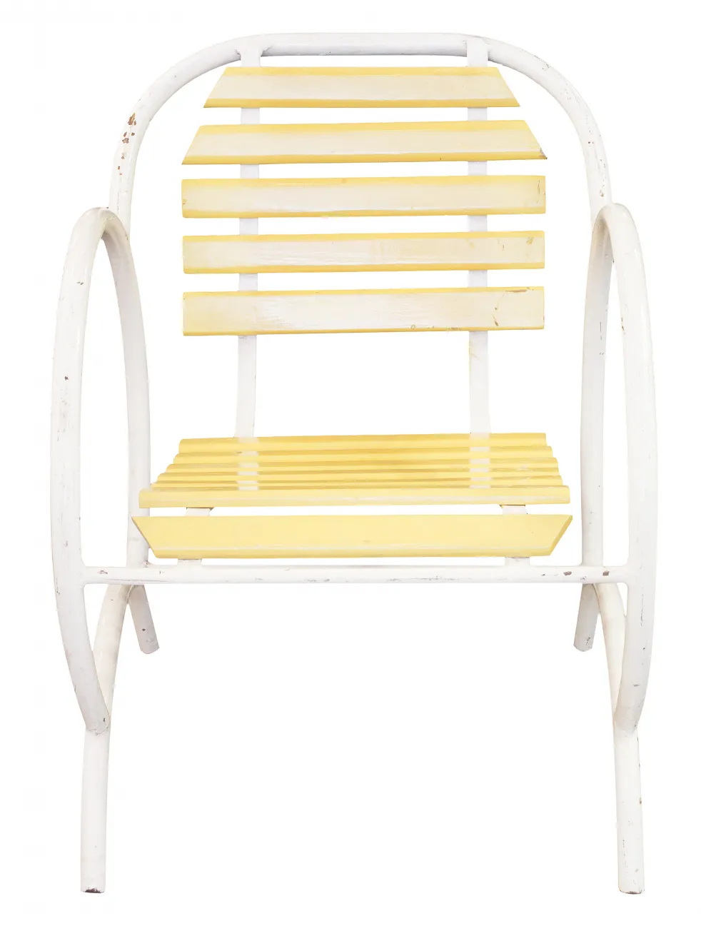 4 poltrone da giardino antiche con design curvo e colore giallo