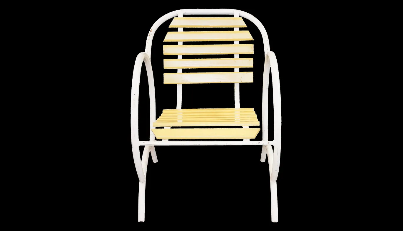 sillones de jardin antiguos de color amarillo y blanco, en art deco