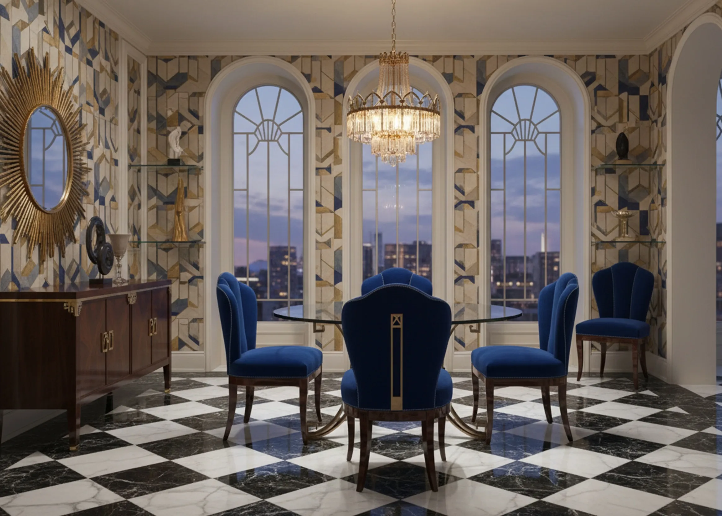 mesa antiga de jantar para seis pessoas em um ambiente elegante