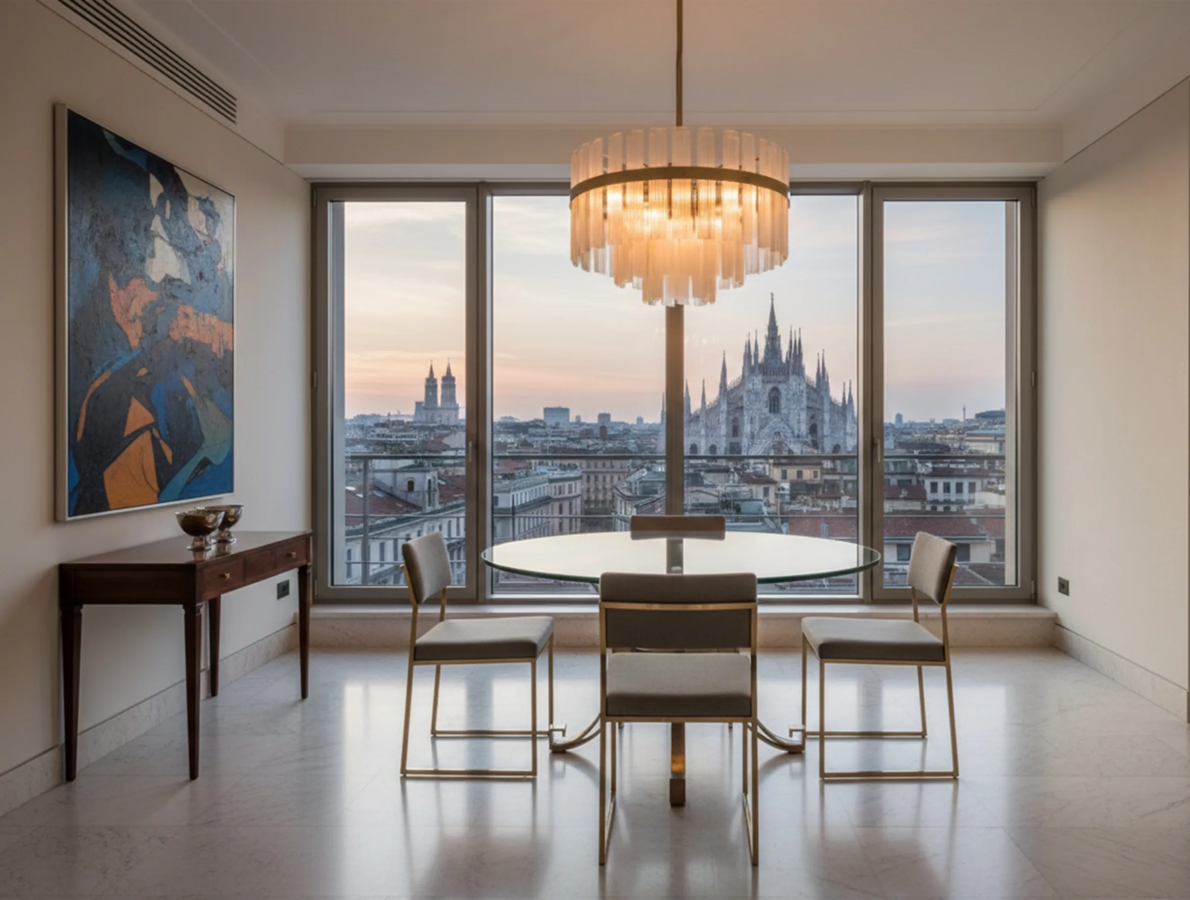 Tavolo da pranzo antico per 6 persone con vista panoramica.