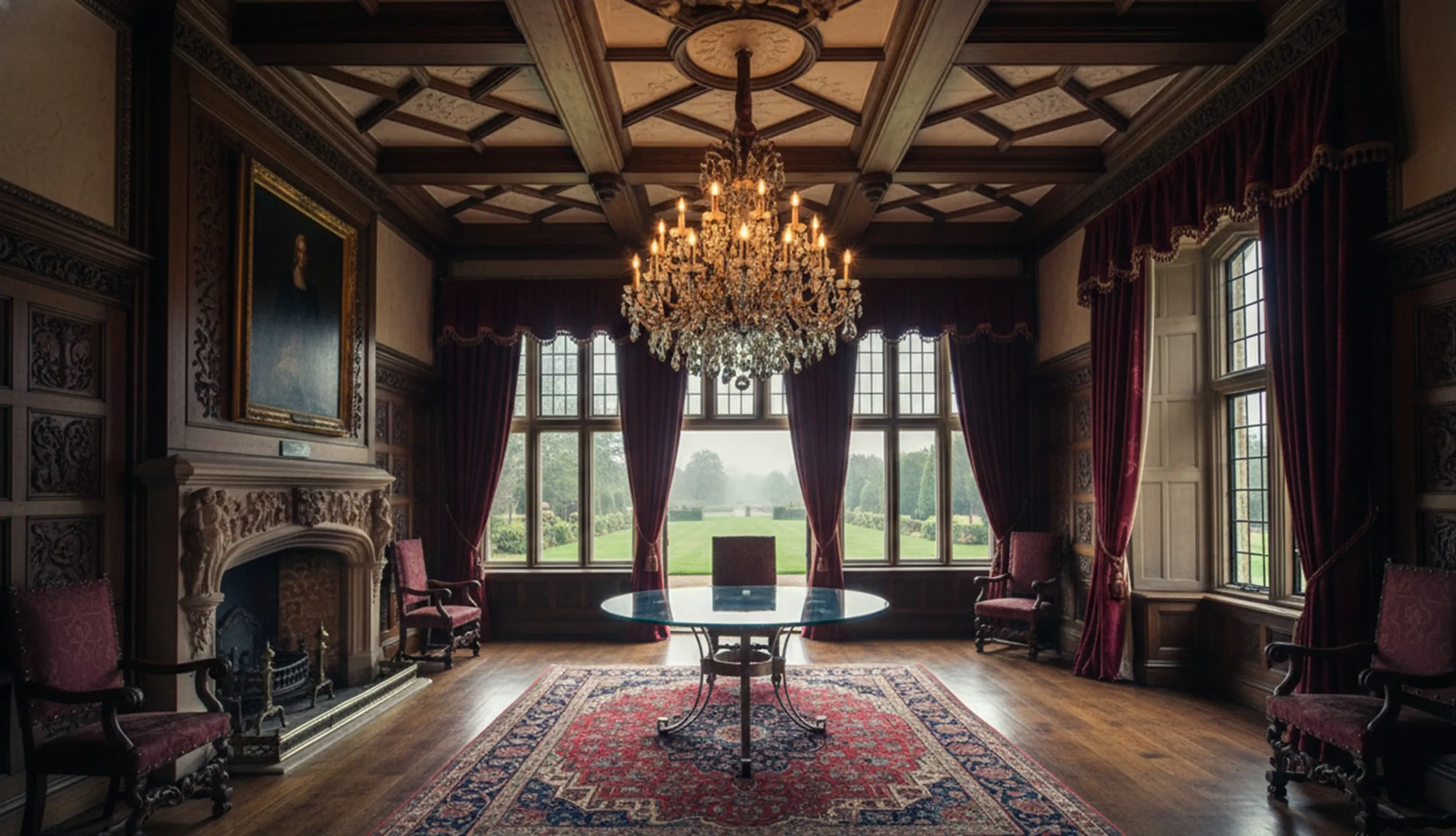 table à manger ancienne avec des chaises dans une pièce élégante