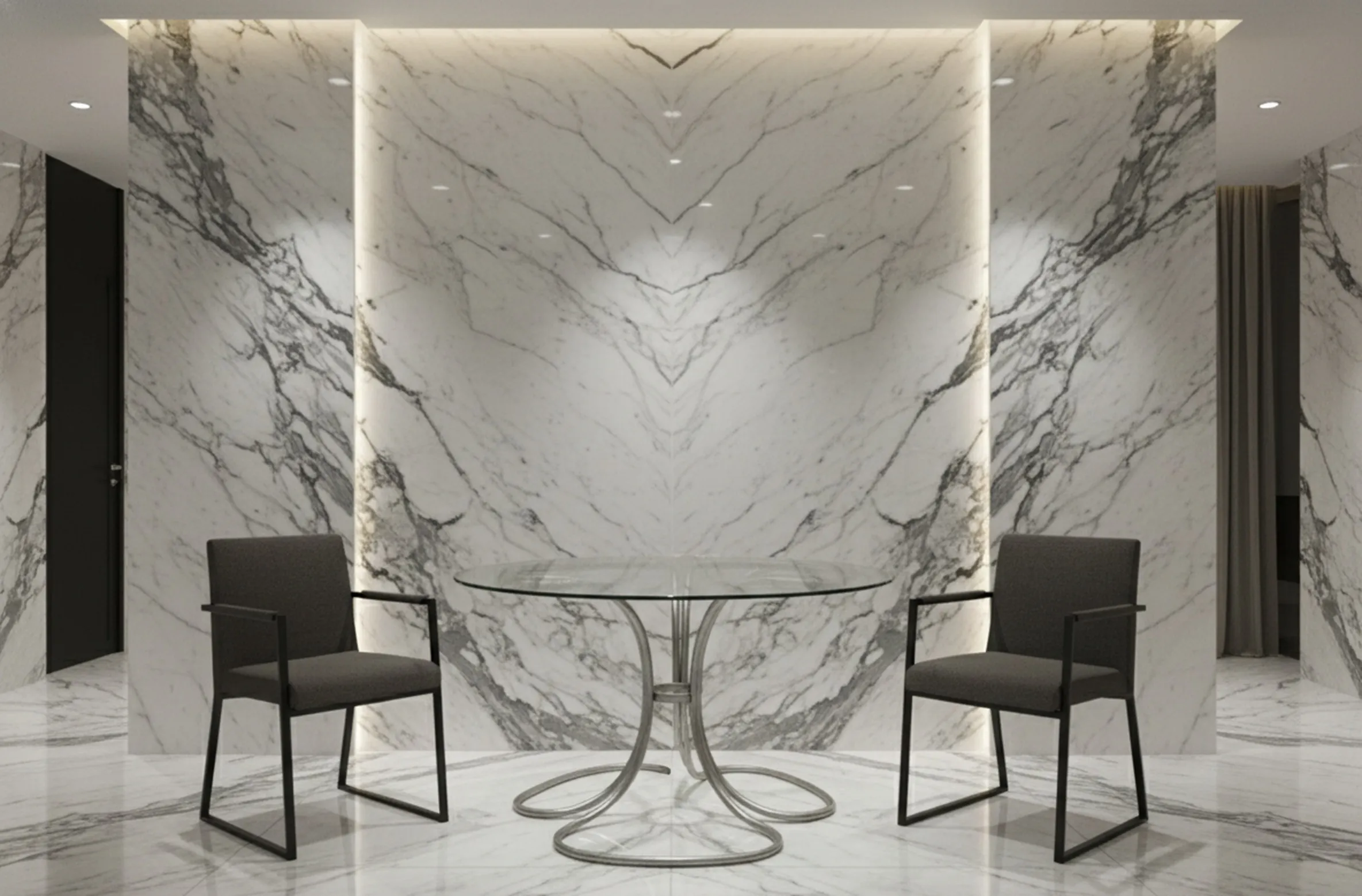 Mesa de comedor antigua para seis personas, rodeada de sillas en un ambiente elegante.