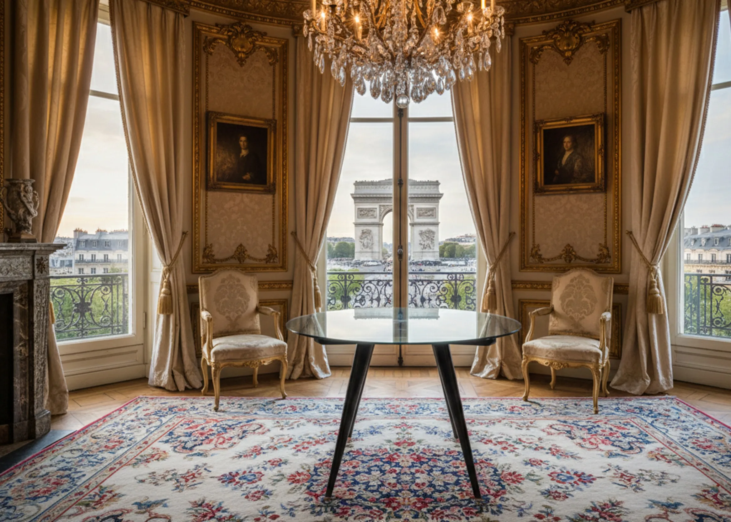 Tavolo da pranzo antico per 4 persone in un ambiente elegante con tende e stile classico
