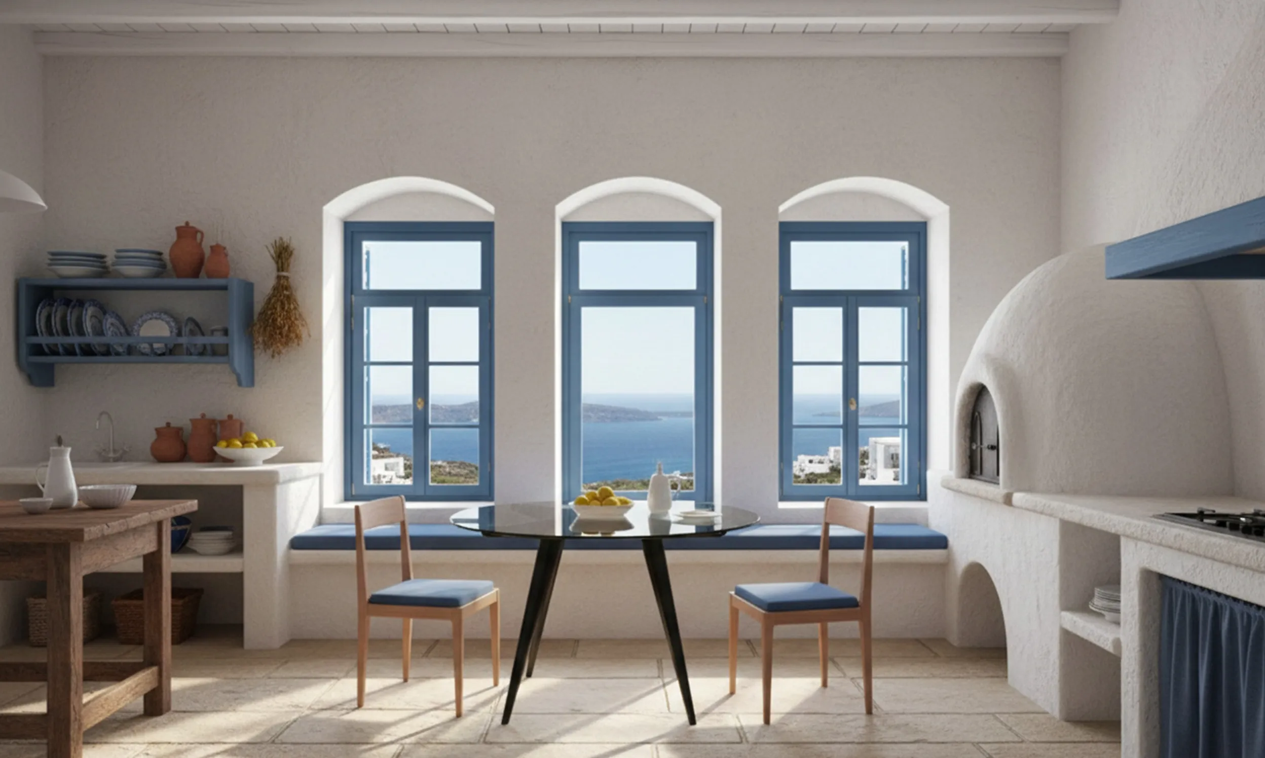 Antique dining table with four chairs in a bright setting
