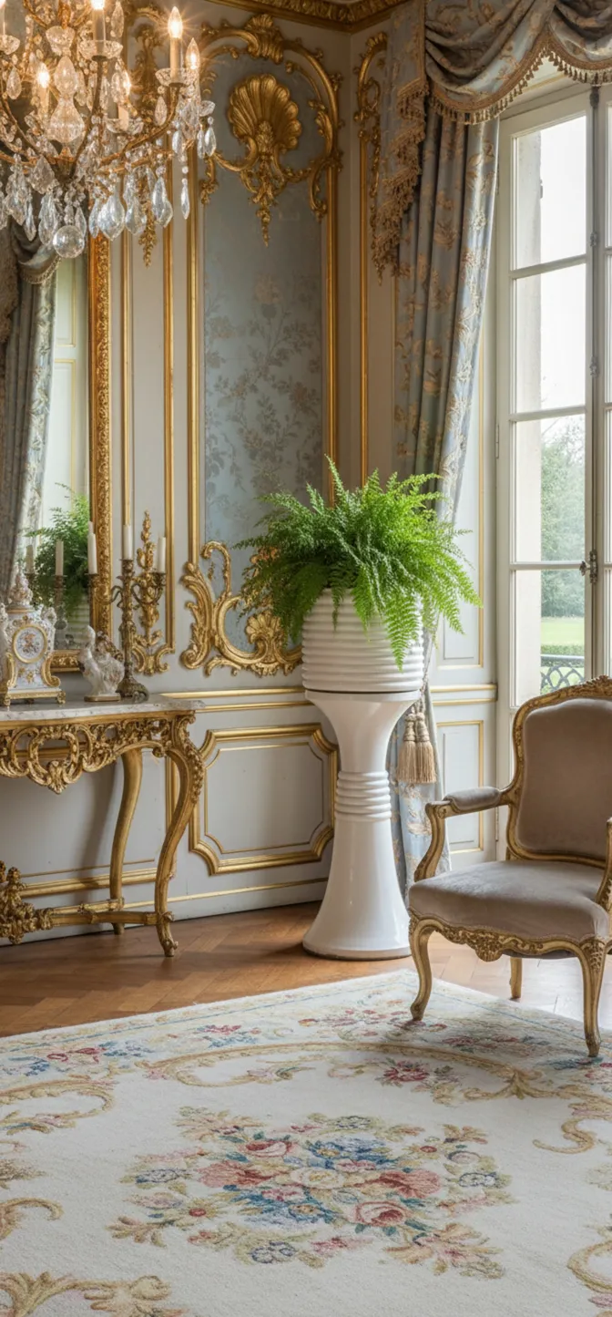 vaso di fiori antico con piante verdi in un ambiente elegante