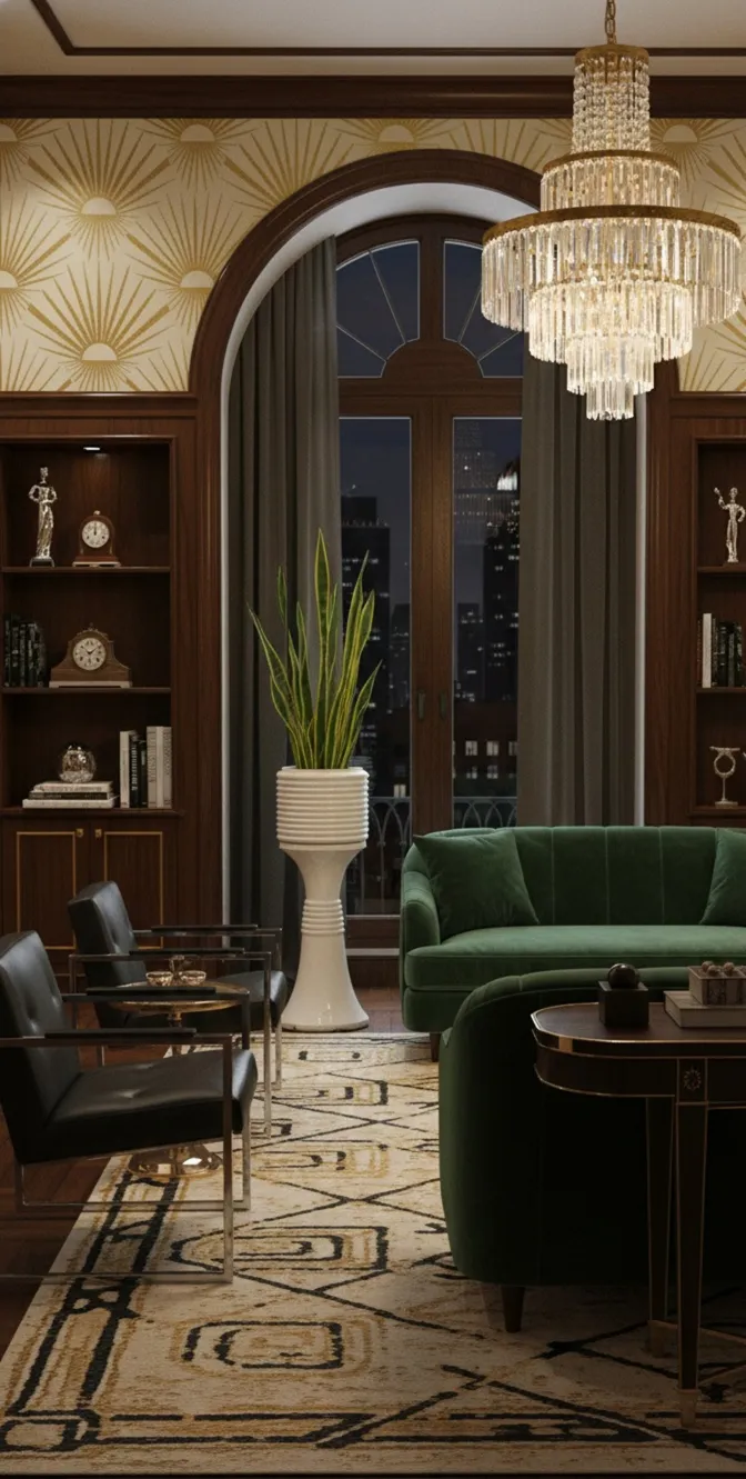 古董白色花盆搭配绿色植物的优雅客厅