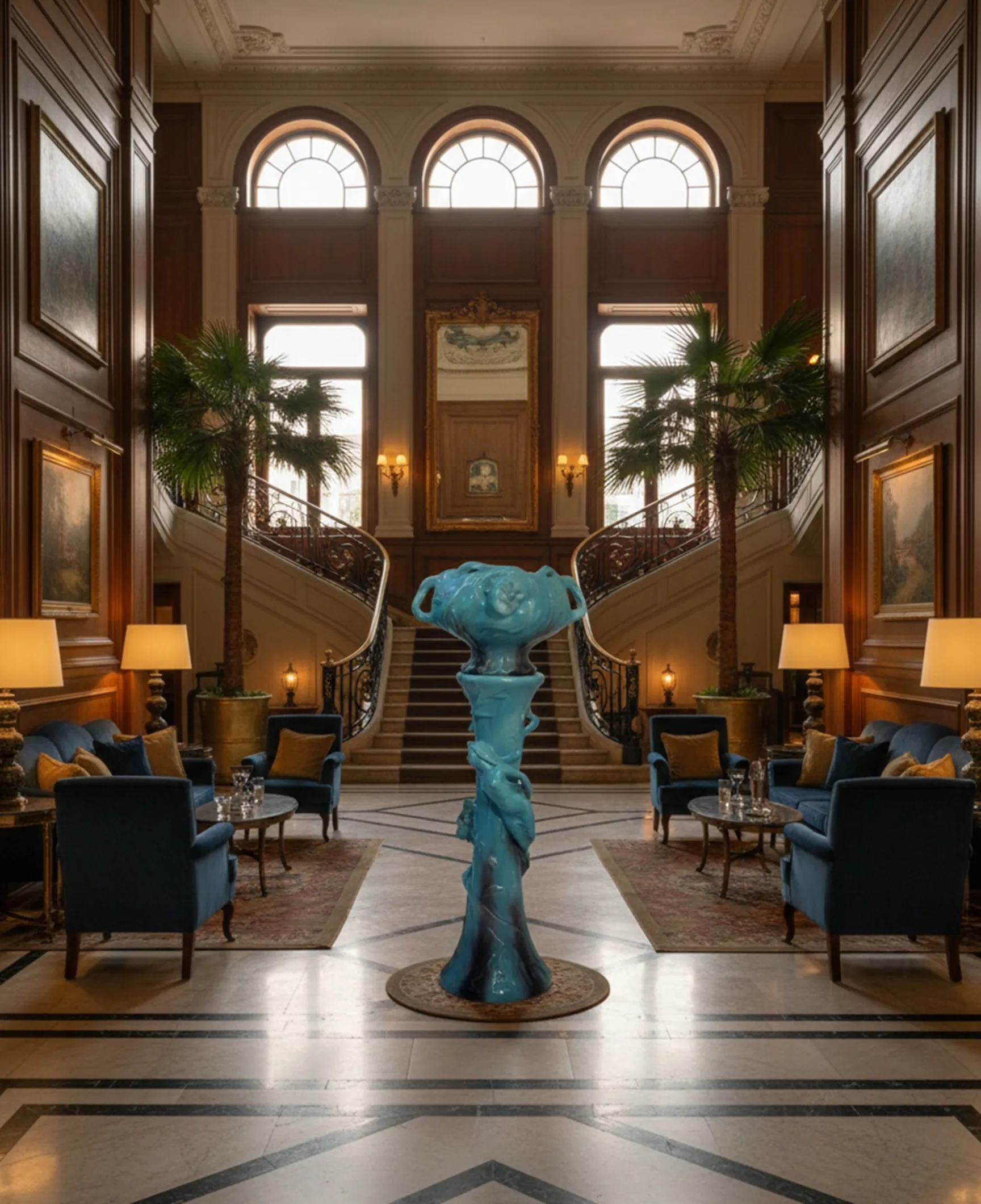 planteur azul antigo em um ambiente interno elegante