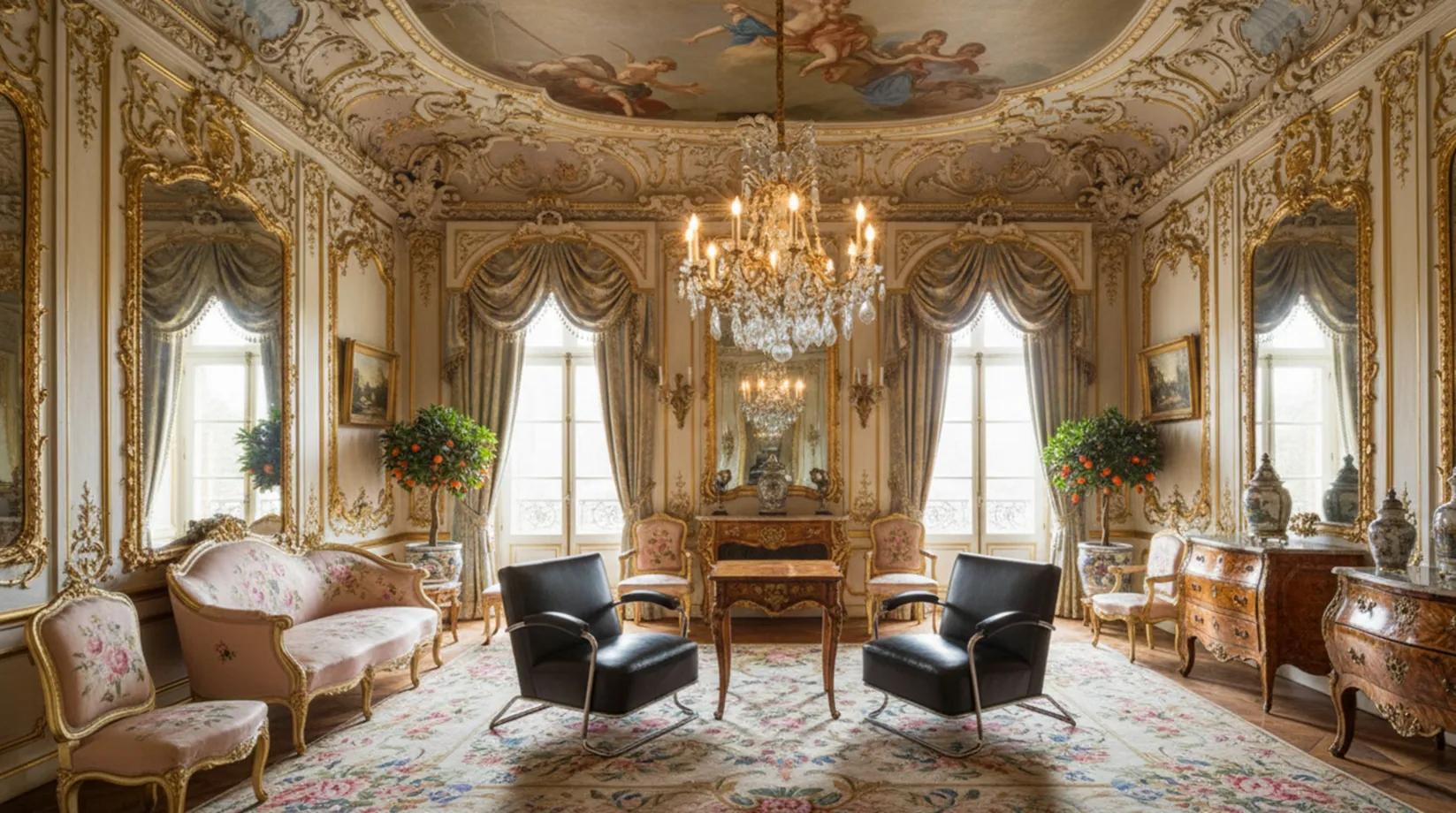 2 poltronas antigas em um ambiente elegante vintage com decoração art deco