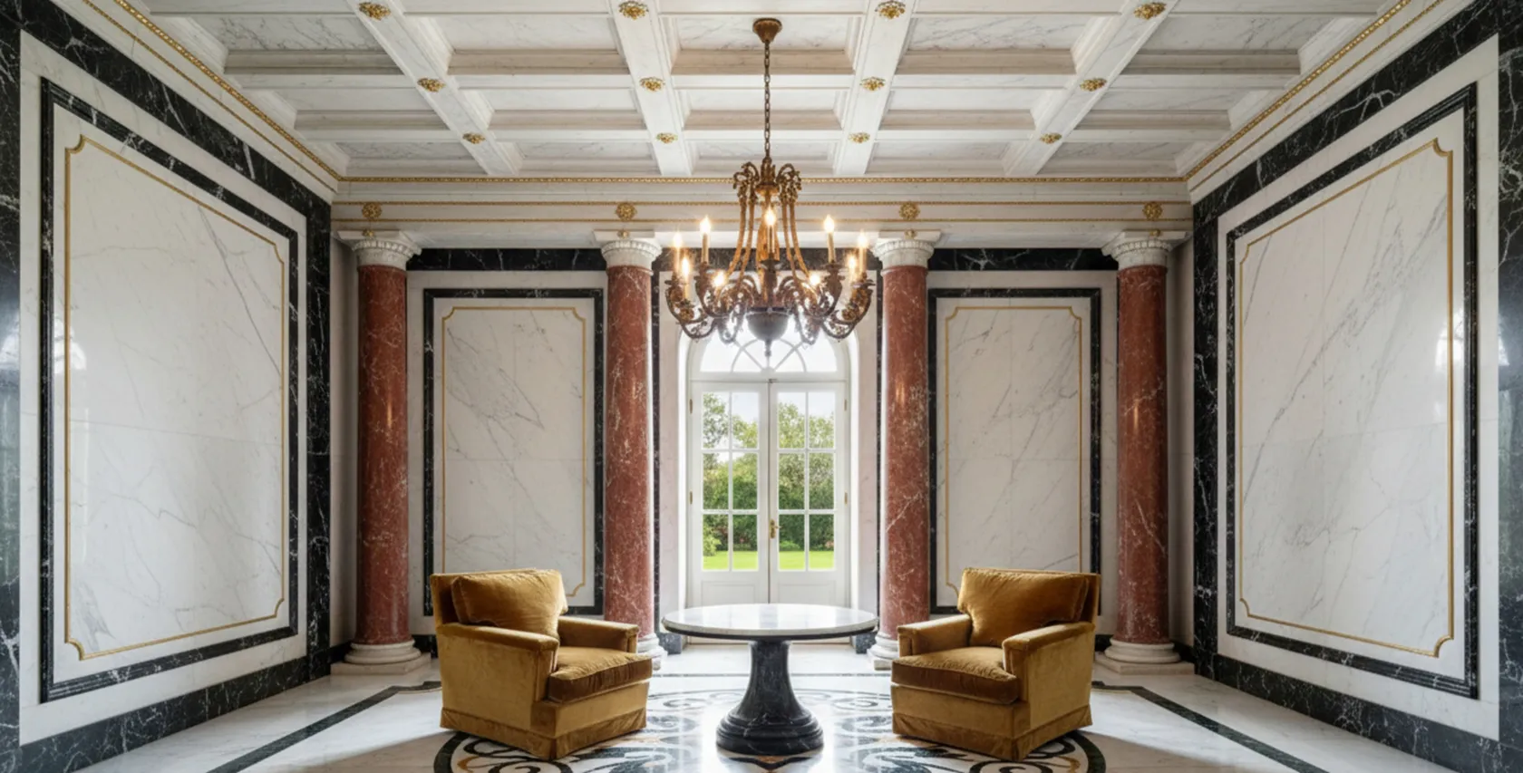 two antique armchairs in Art Deco style in an elegant room