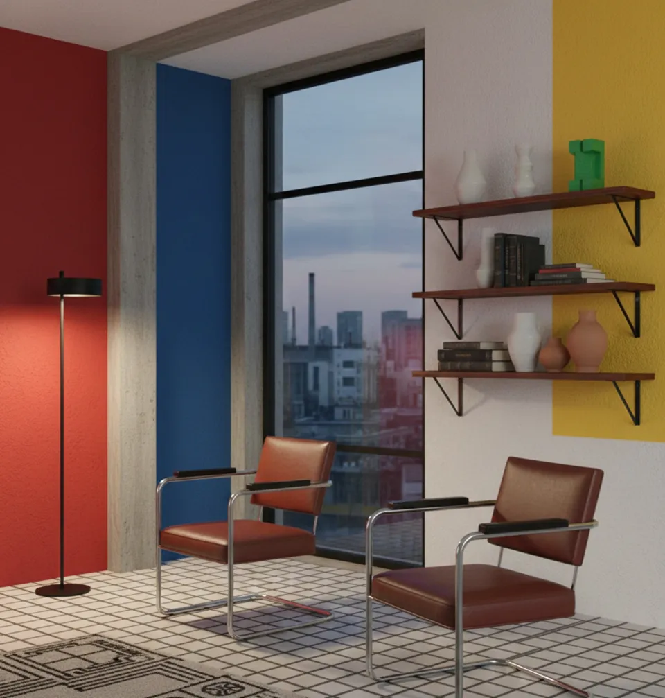 two antique armchairs in a modern setting with vibrant colors