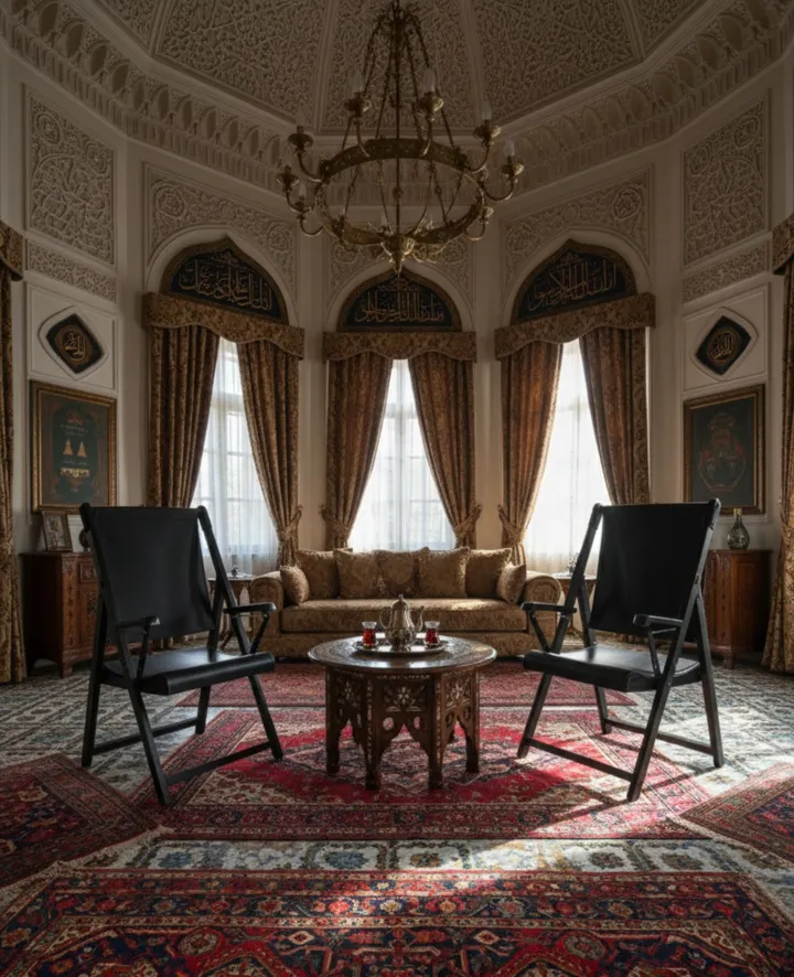 two antique armchairs in an elegant classic setting