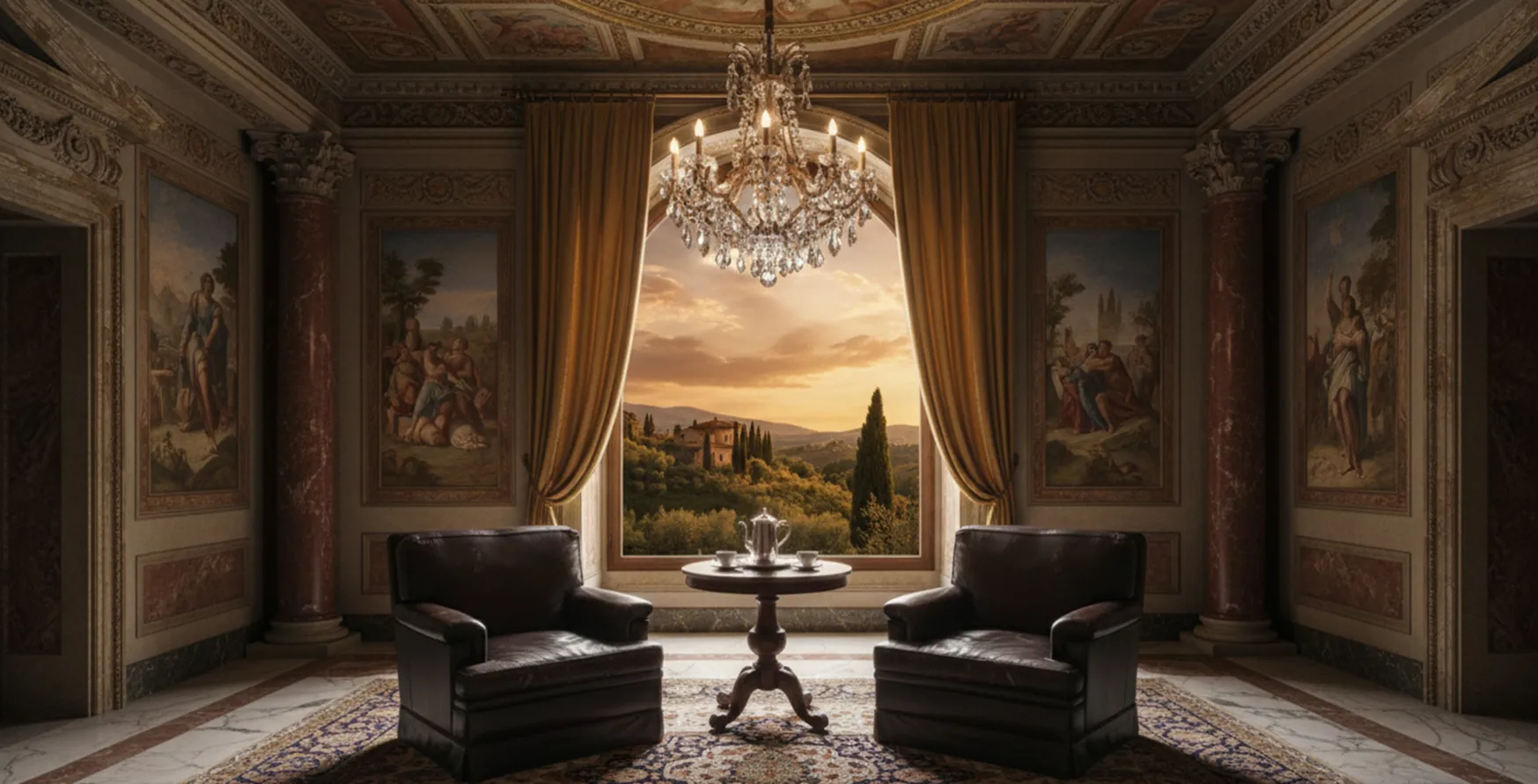 two antique armchairs needing restoration in a refined room