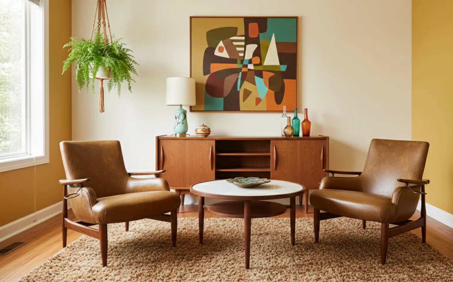 Dos sillones antiguos de estilo finlandés, con forma elegante, en una habitación acogedora.