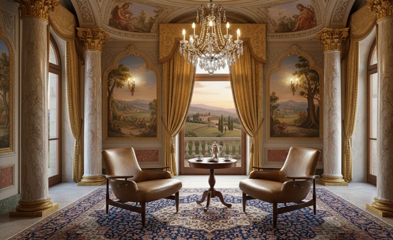 Vista de dos sillones antiguos finlandeses en un elegante salón.