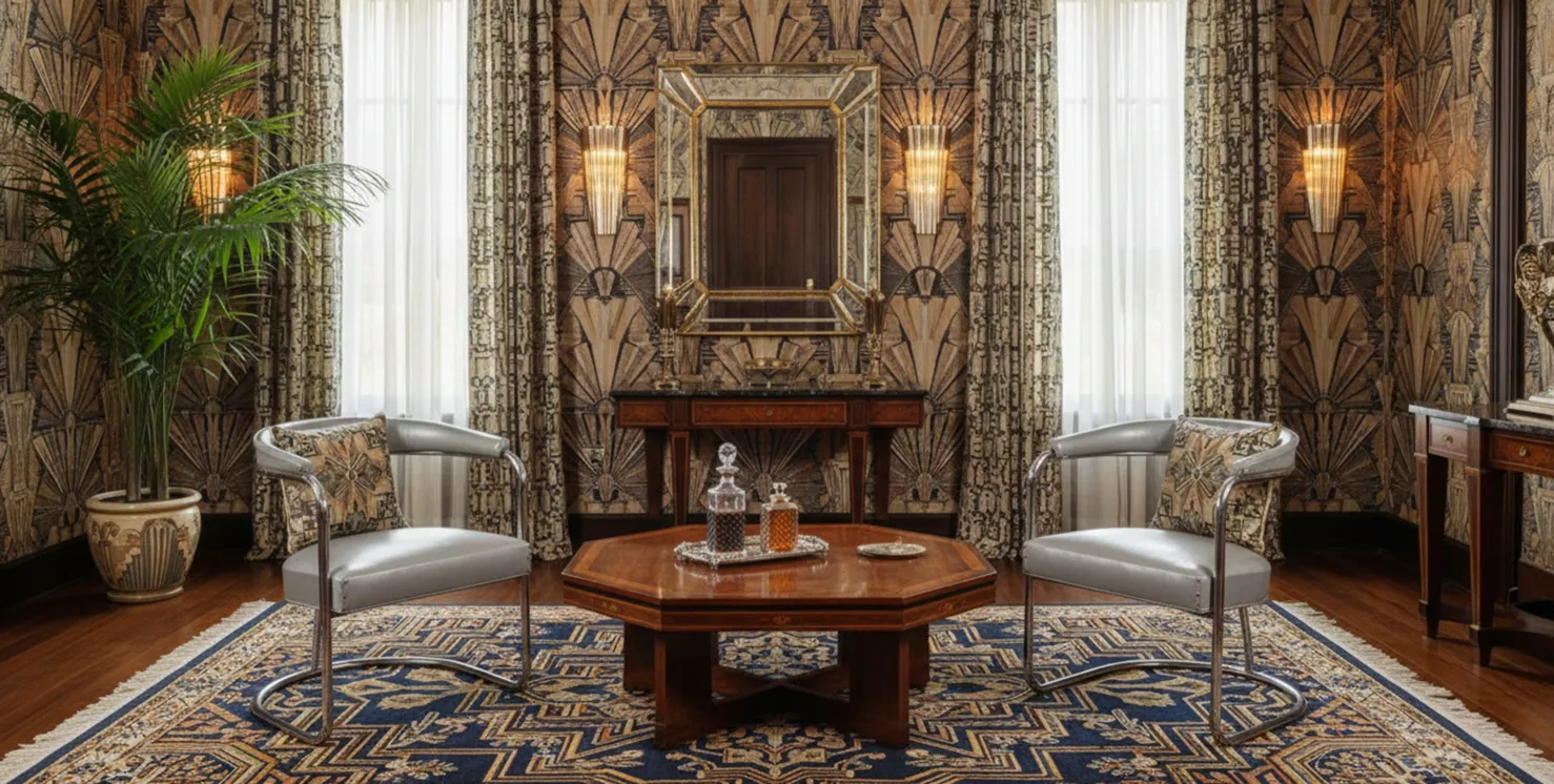 Duas poltronas antigas a serem restauradas, em um ambiente decorado e elegante.