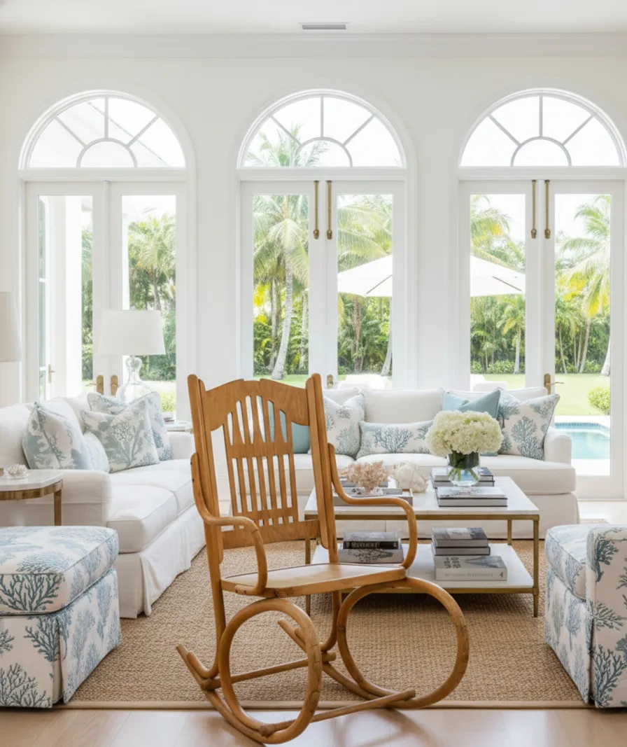 고대 해먹 의자가 식물과 함께 스타일리시한 방에