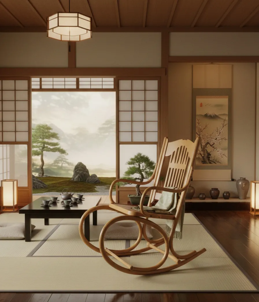 Sedia amaca antica di Lorenz Thonet in un ambiente sereno.