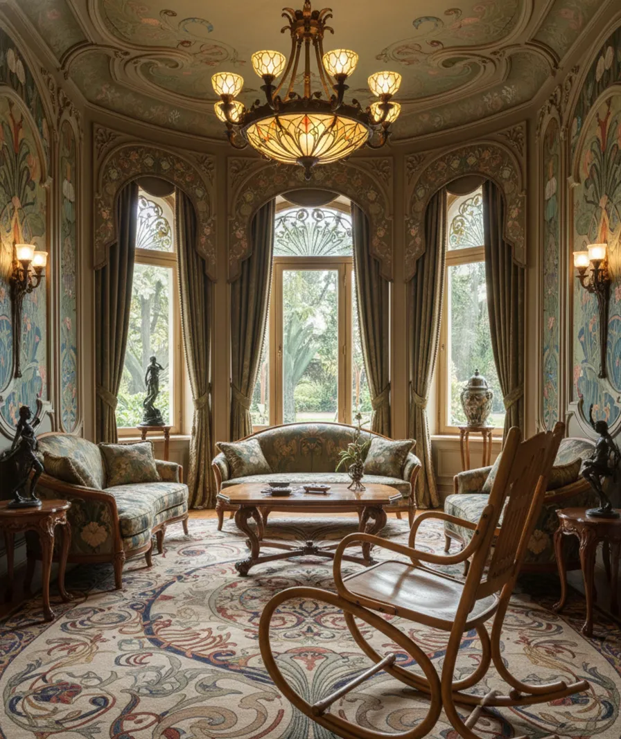 sillón hamaca antiguo de Lorenz Thonet en una sala elegante