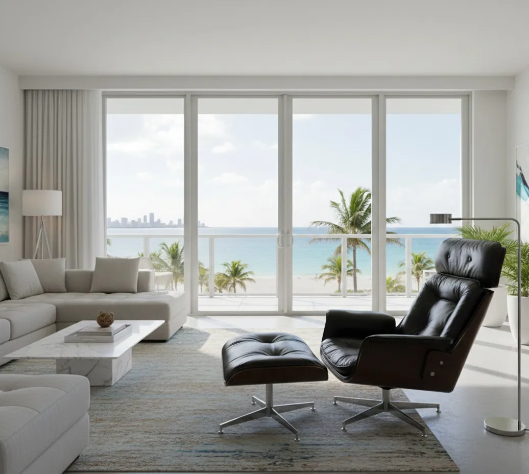 Antik-Sessel zur Restauration in einer hellen Strandumgebung.