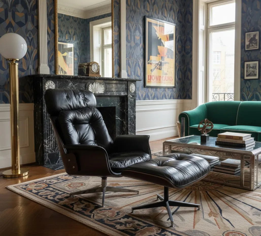 Poltrona antica Herman Miller in un elegante soggiorno vintage.