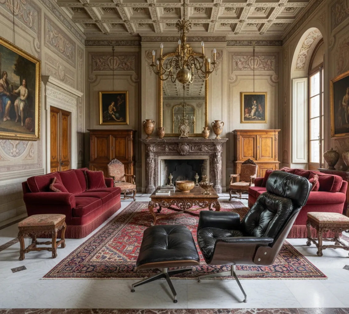 Una poltrona antica di Herman Miller da restaurare in un'ambiente elegante.