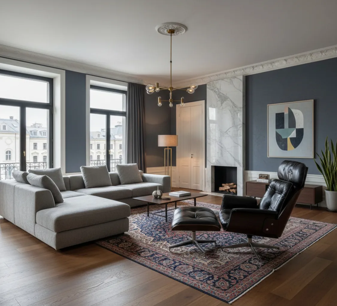 Fauteuil antique de Herman Miller à restaurer, dans un salon élégant.