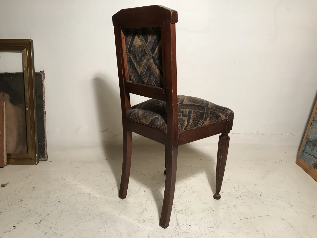 Two antique chairs to restore, art deco design on the back and seat
