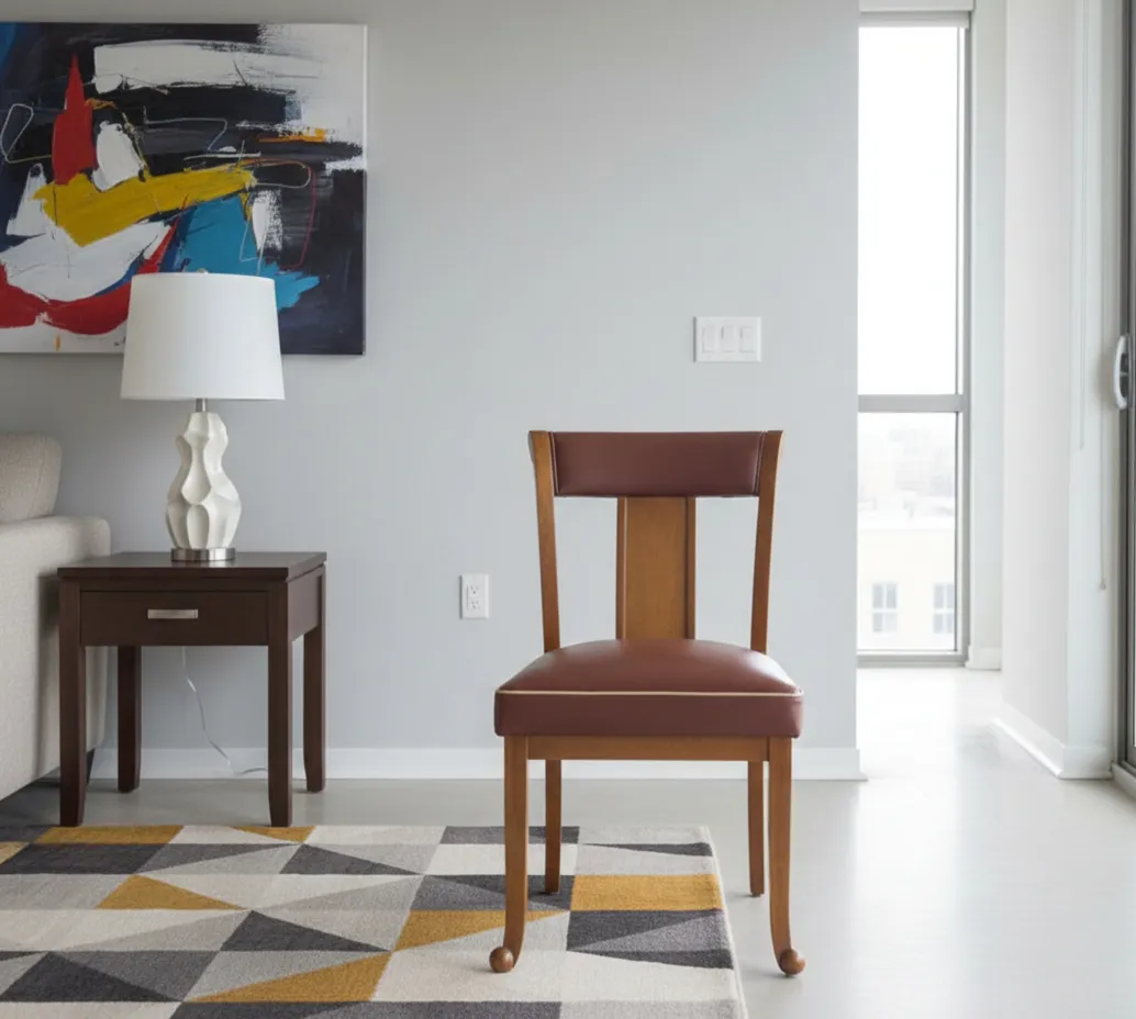 chaise antique avec un design épuré, dans un cadre moderne.