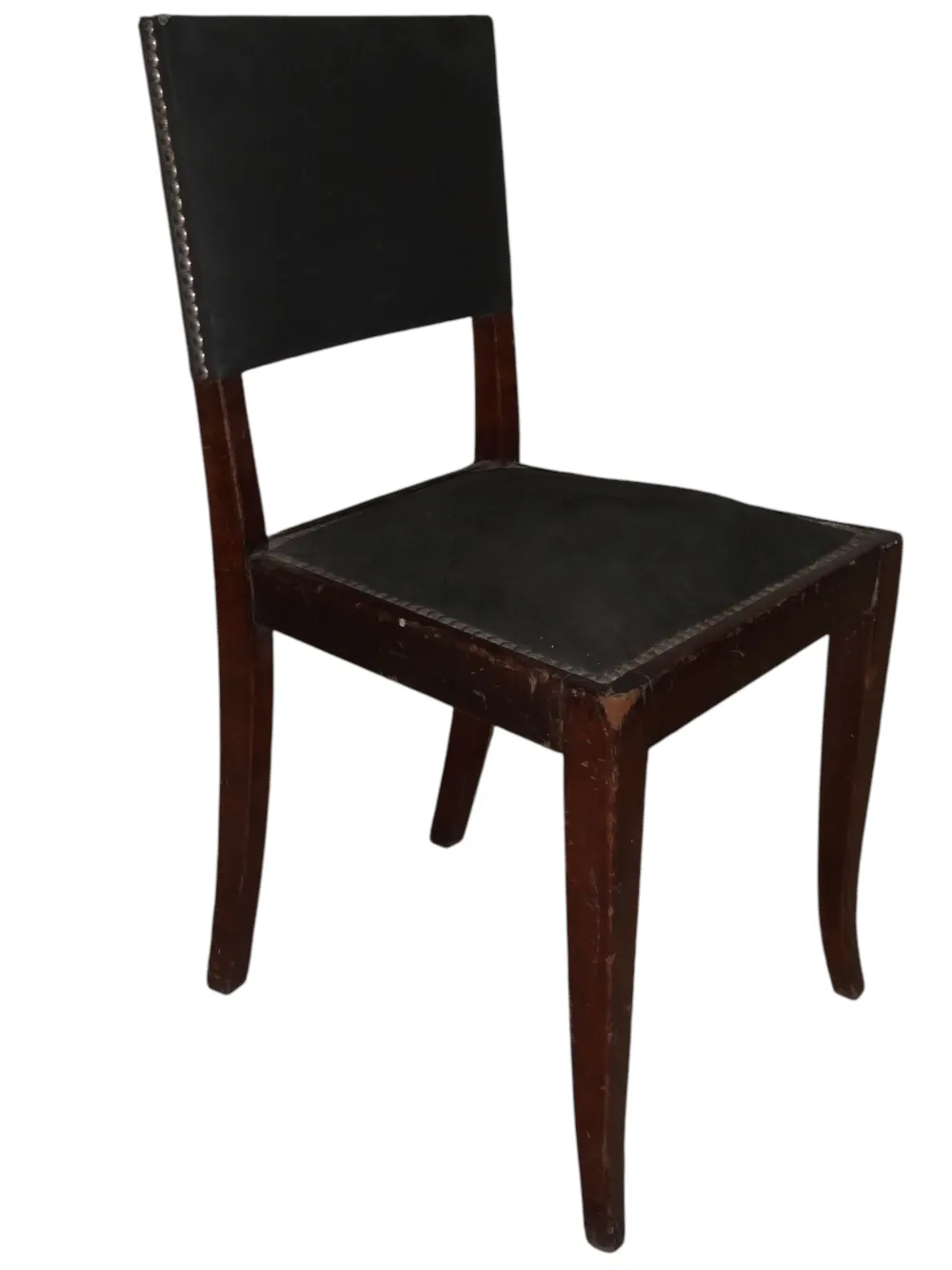 古董椅子，黑色 upholstery，高背，适合恢复，中性环境。