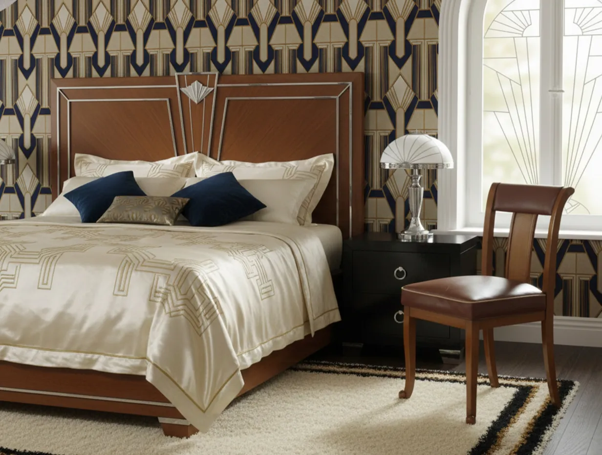 Cadeira antiga para restaurar em quarto com decoração art deco